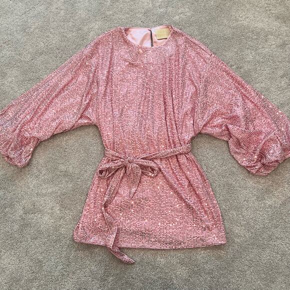 Judith March‎ Women's Wide Sleeve Pink Sequin Tunic with Tie Size Medium - Picture 4 of 8